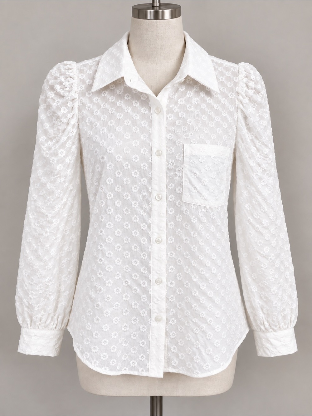 Corey Lynn Calter White Embroidered Floral Button-Down Shirt